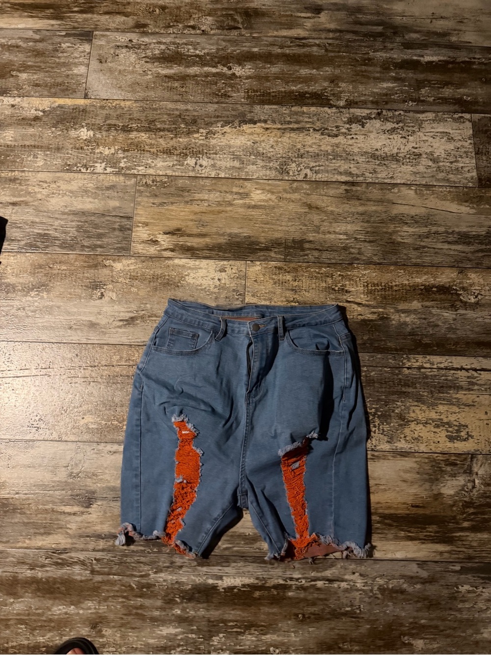 Distressed Denim Jean Shorts in Blue